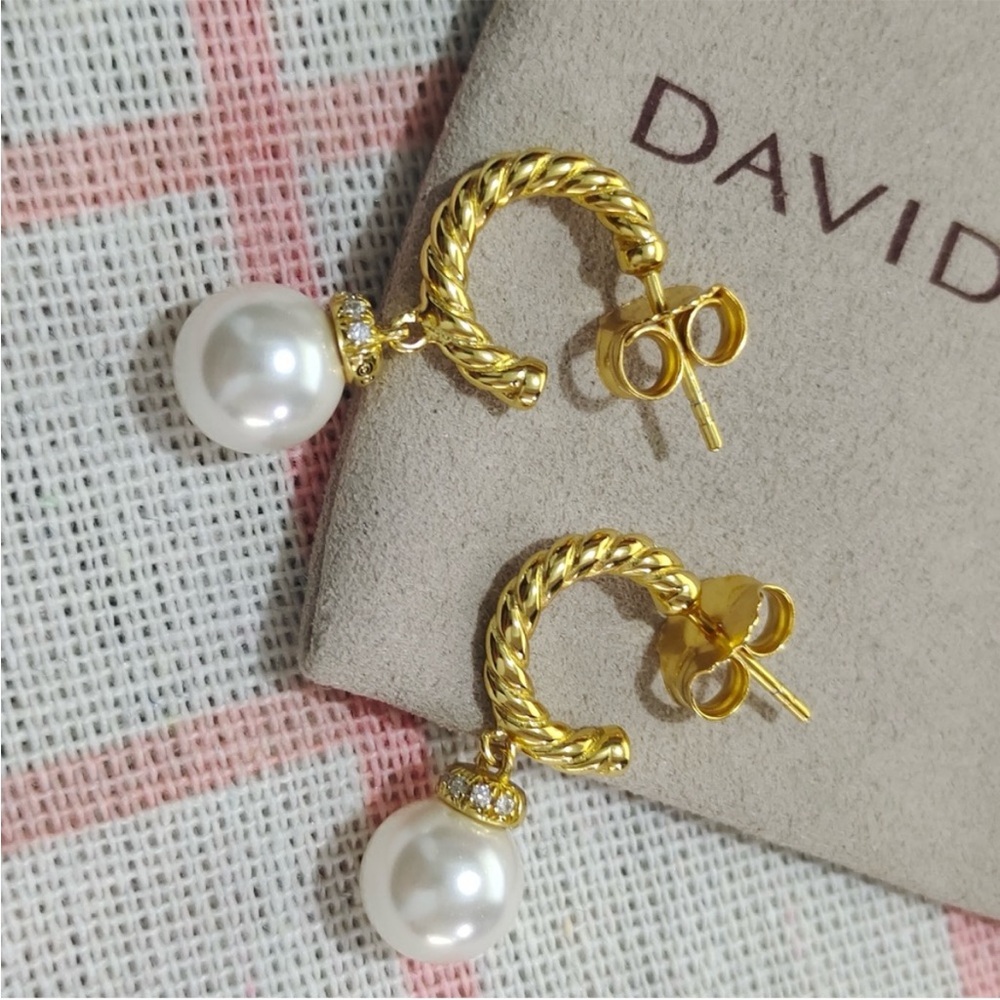 Gold-Tone Twisted Hoop Pearl Drop Earrings